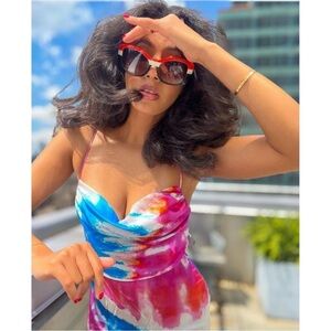 Retrofete Silk Marlene Cotton Candy Maxi Slip Dress Tie Dye Print High Slit M